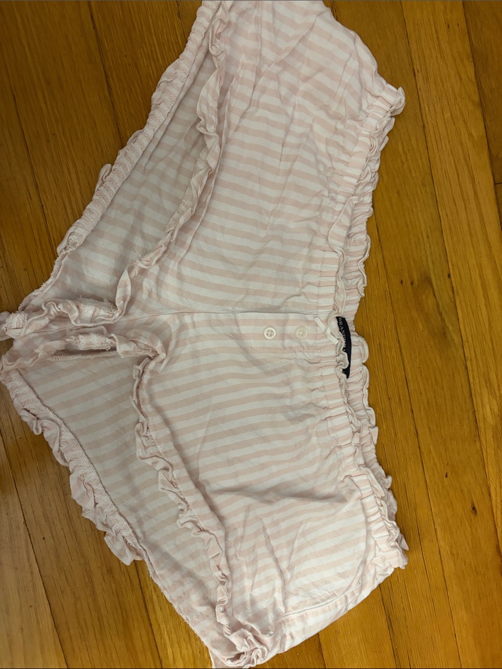 Brandy Melville Light Pink and White Striped Ruffle Athletic Shorts